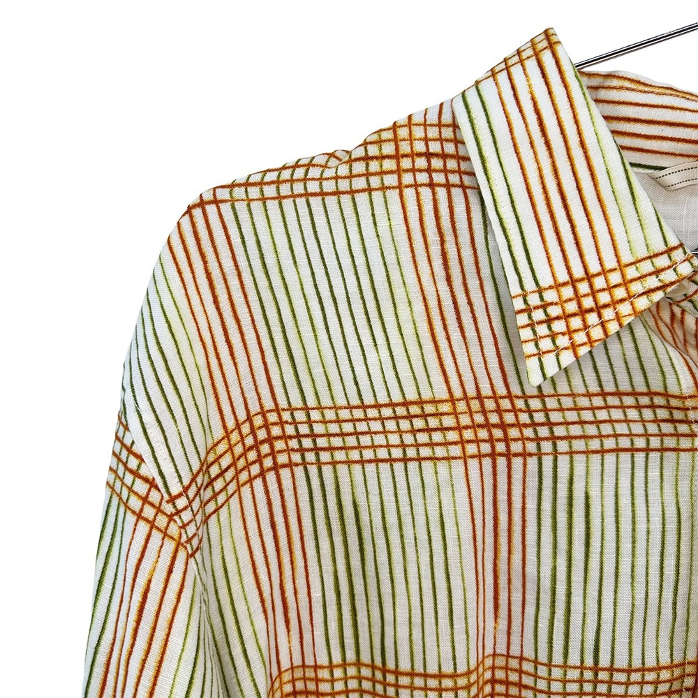 TOMMY BAHAMA Relax Linen‎ Plaid Button Up Shirt • Large • white, orange, green